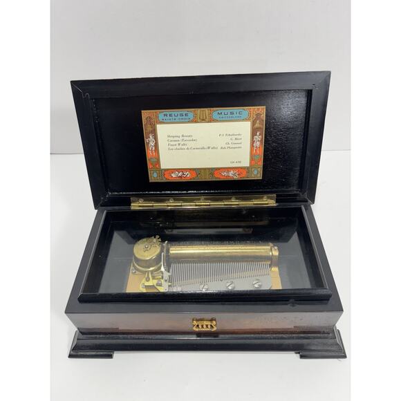 Vintage Swiss Reuge Saint-Croix CH 4/50 Wooden Music Box 4 Music Floral Top